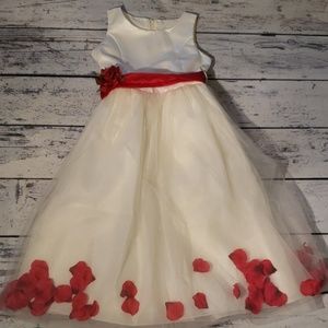 Girls party dress size 11-12 cream w/ red details